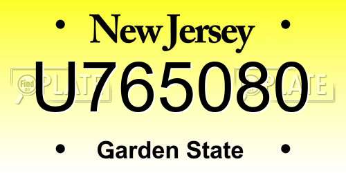 U765080 New Jersey License Plate