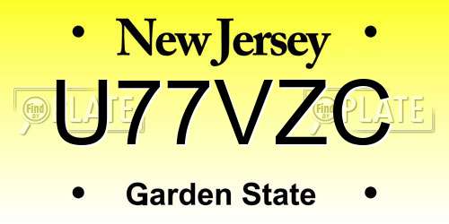 U77VZC New Jersey License Plate