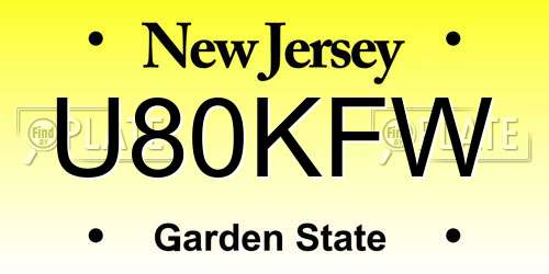 U80KFW New Jersey License Plate