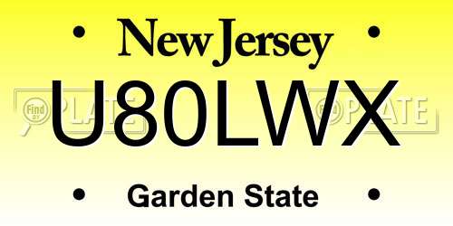 U80LWX New Jersey License Plate