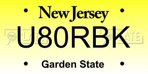 U80RBK New Jersey License Plate