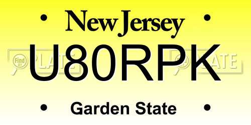 U80RPK New Jersey License Plate