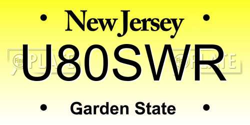 U80SWR New Jersey License Plate