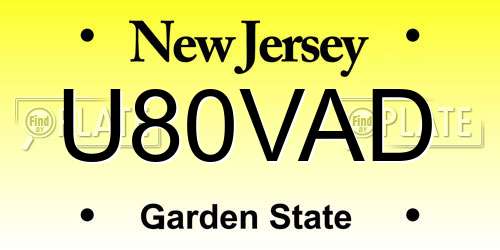 U80VAD New Jersey License Plate