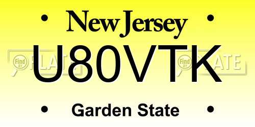 U80VTK New Jersey License Plate