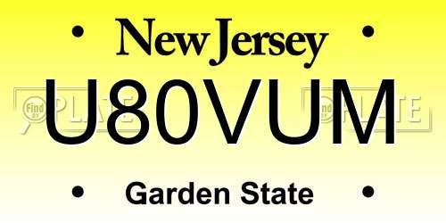 U80VUM New Jersey License Plate