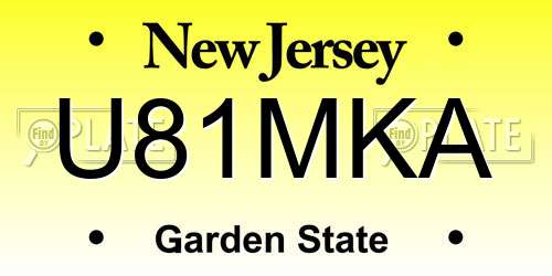 U81MKA New Jersey License Plate