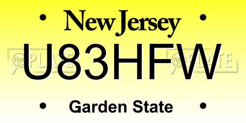 U83HFW New Jersey License Plate