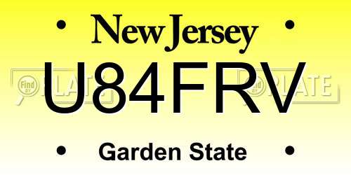 U84FRV New Jersey License Plate