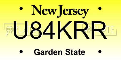 U84KRR New Jersey License Plate