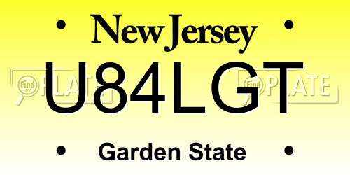 U84LGT New Jersey License Plate