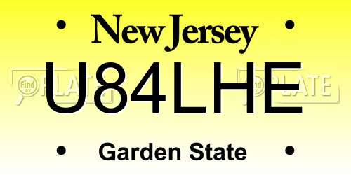 U84LHE New Jersey License Plate
