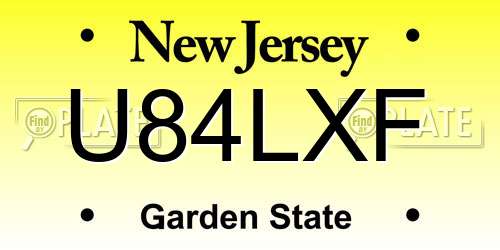 U84LXF New Jersey License Plate