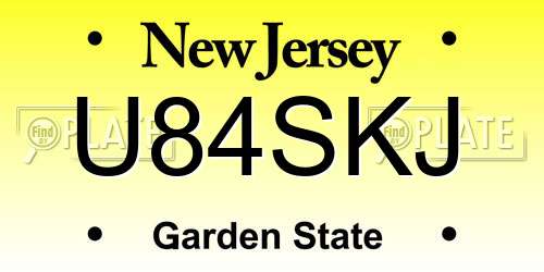 U84SKJ New Jersey License Plate