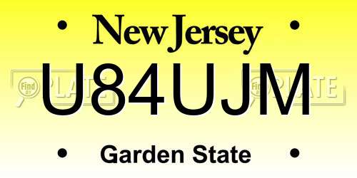 U84UJM New Jersey License Plate