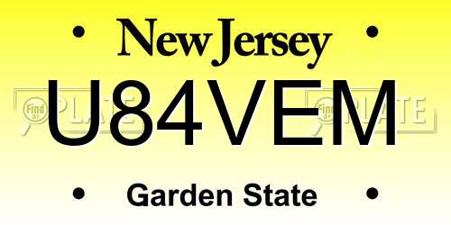 U84VEM New Jersey License Plate