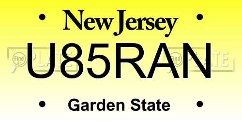 U85RAN New Jersey License Plate