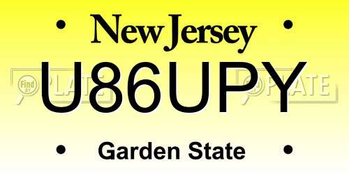 U86UPY New Jersey License Plate