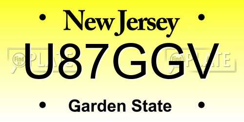 U87GGV New Jersey License Plate