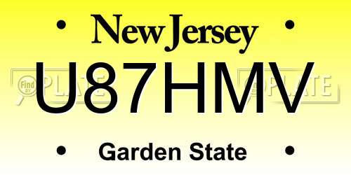 U87HMV New Jersey License Plate
