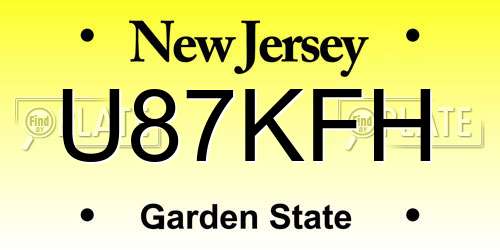 U87KFH New Jersey License Plate