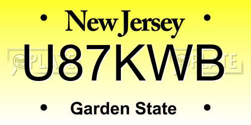 U87KWB New Jersey License Plate
