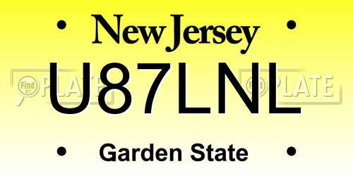 U87LNL New Jersey License Plate
