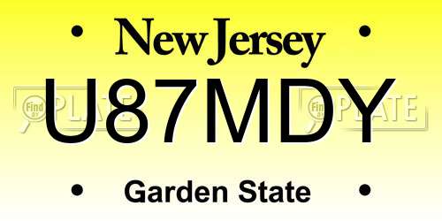 U87MDY New Jersey License Plate