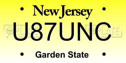 U87UNC New Jersey License Plate