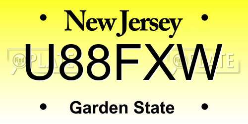 U88FXW New Jersey License Plate