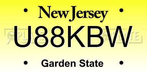 U88KBW New Jersey License Plate