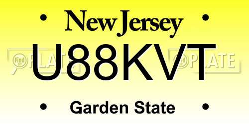 U88KVT New Jersey License Plate