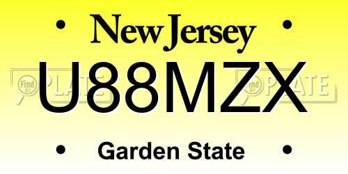 U88MZX New Jersey License Plate