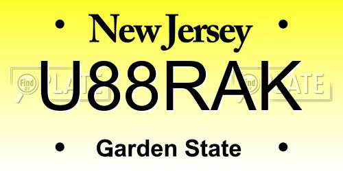 U88RAK New Jersey License Plate