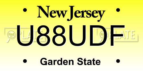 U88UDF New Jersey License Plate