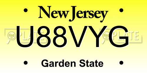 U88VYG New Jersey License Plate