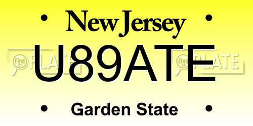 U89ATE New Jersey License Plate