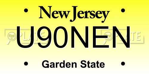 U90NEN New Jersey License Plate