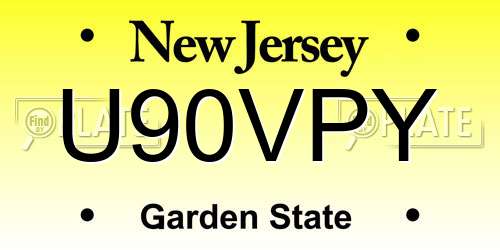 U90VPY New Jersey License Plate