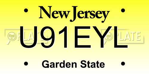 U91EYL New Jersey License Plate