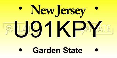 U91KPY New Jersey License Plate