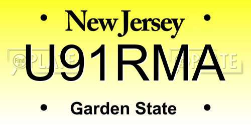 U91RMA New Jersey License Plate