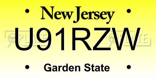 U91RZW New Jersey License Plate