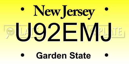 U92EMJ New Jersey License Plate