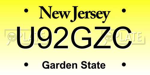 U92GZC New Jersey License Plate