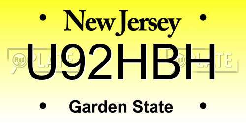 U92HBH New Jersey License Plate
