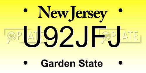 U92JFJ New Jersey License Plate