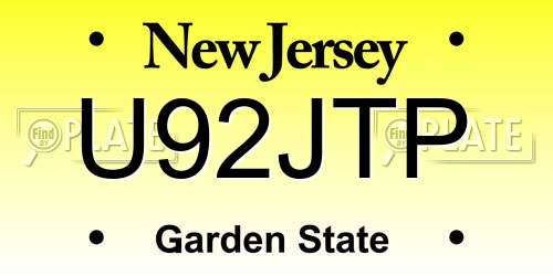 U92JTP New Jersey License Plate