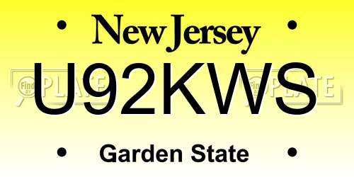 U92KWS New Jersey License Plate