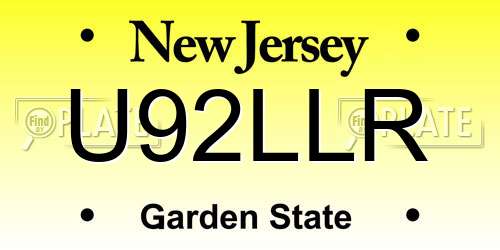 U92LLR New Jersey License Plate